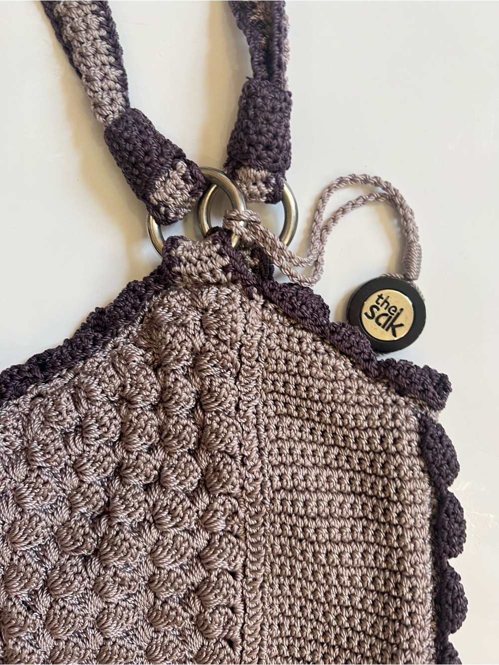 The Sak Crochet Tote in Lavender and Plum Purple Trim - Picture 3 of 9